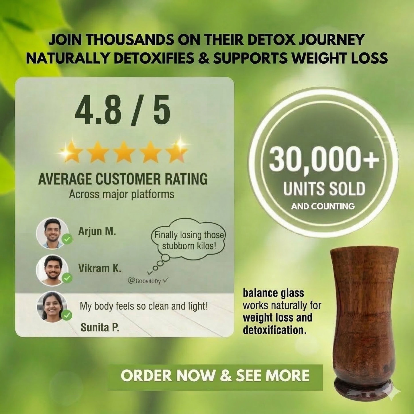 Weight Loss and Body Detox Wooden Water Glass.(Pack Of 2)