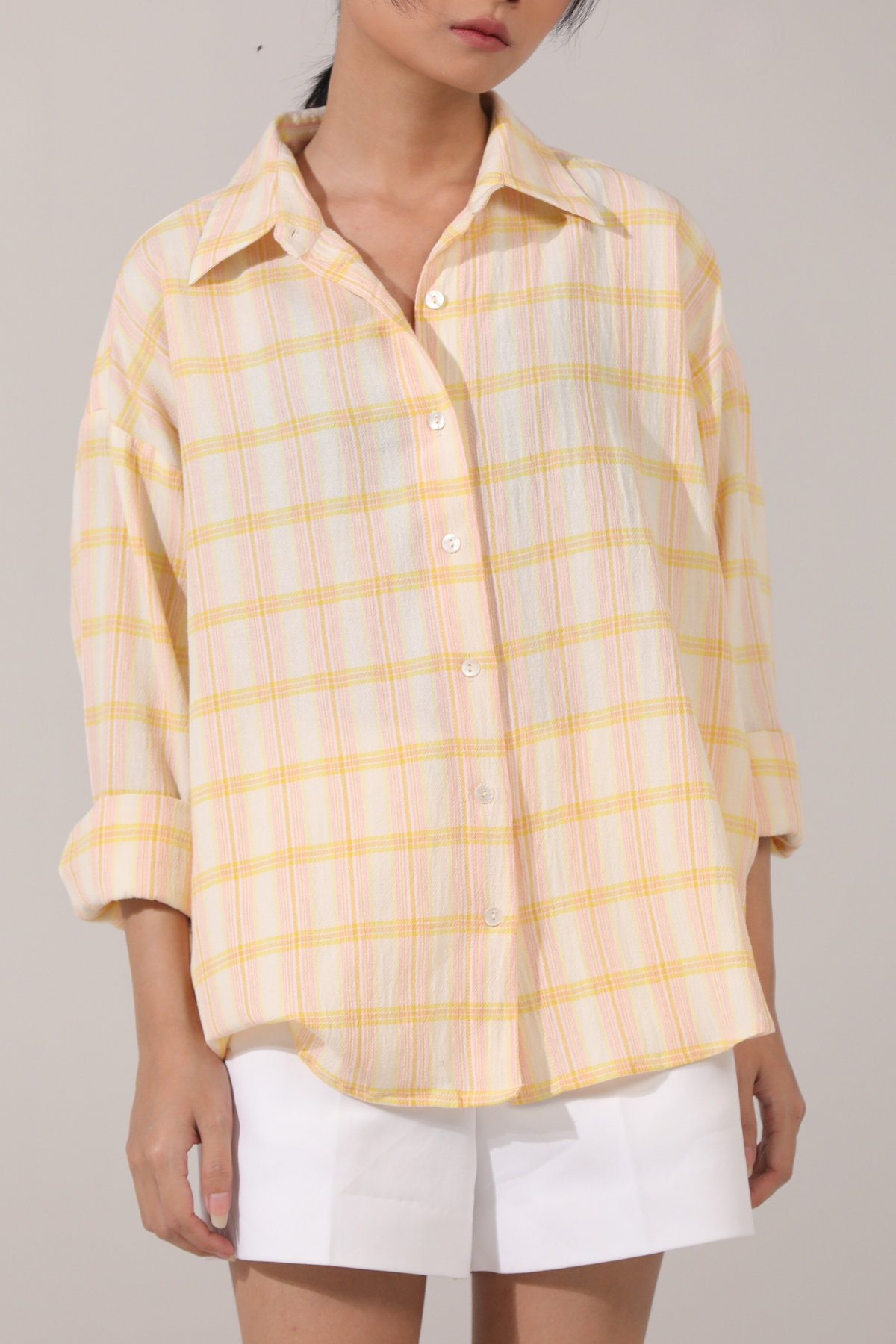 Andy Oversized Shirt-Lime Checks