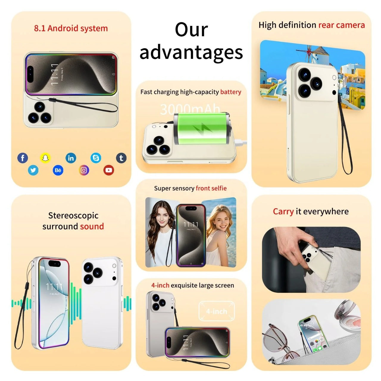 Mini Pocket Handset 𝐒𝐦𝐚𝐫𝐭𝐩𝐡𝐨𝐧𝐞 𝐈𝐩𝐡𝐨𝐧𝐞(1 Year Manufacture Warranty)