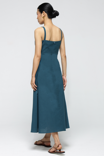 Fiora Linen Dress : Teal Blue
