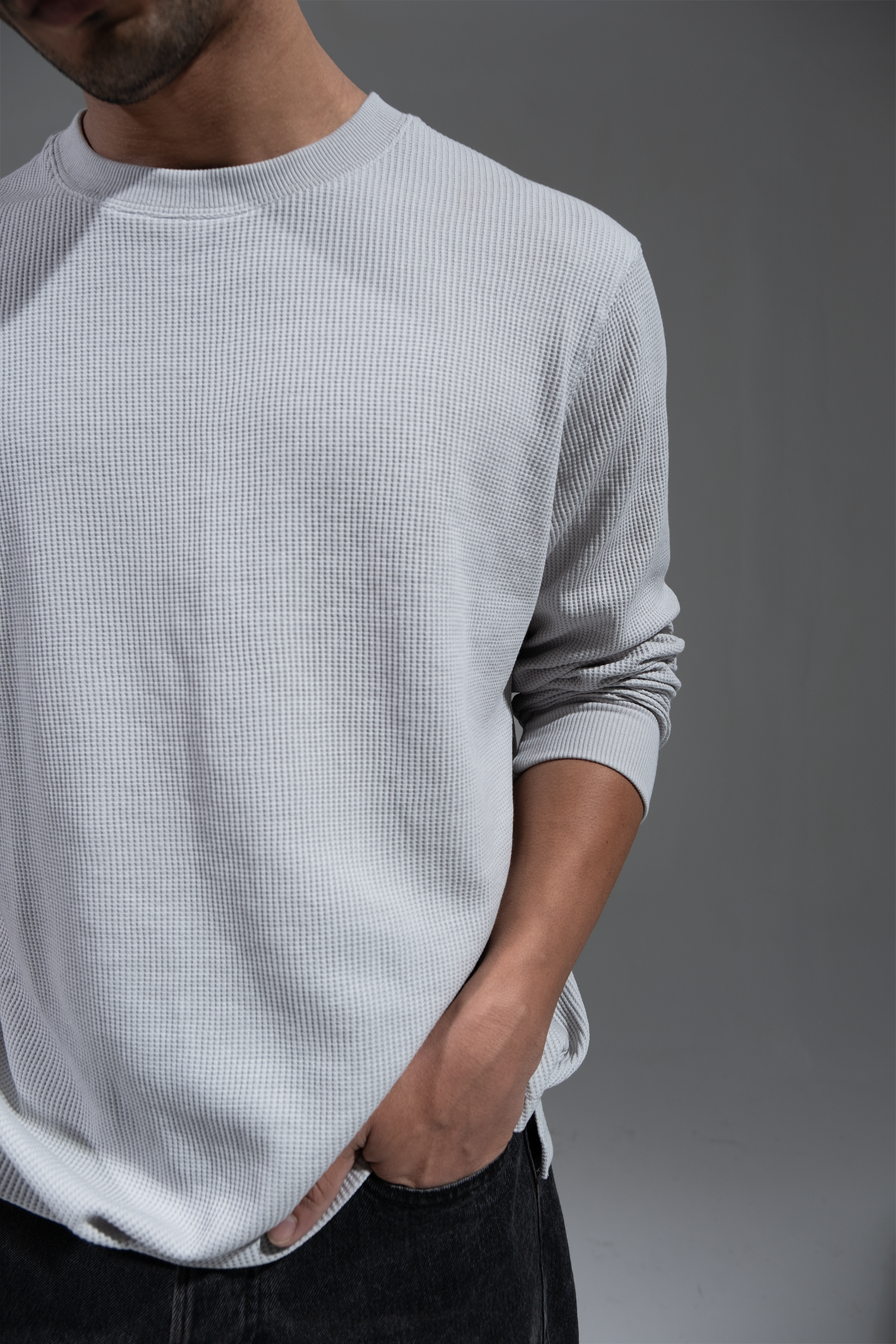 Waffle Long Sleeve T-Shirt - Grey