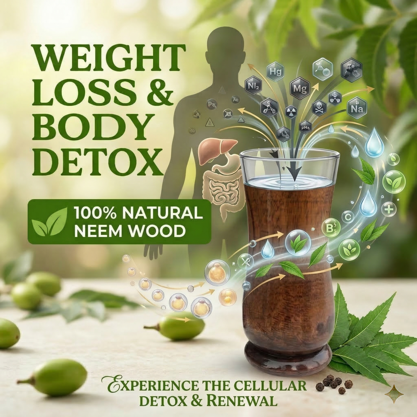 Weight Loss and Body Detox Wooden Water Glass.(Pack Of 2)